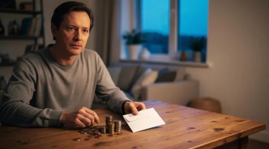 A person quietly weighing a decision between two forms of savings, symbolizing the choice between liquidity and long-term security for an emergency fund.