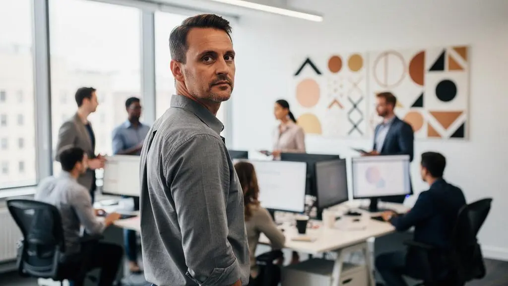 A business leader overseeing a growing office team, symbolizing the transition from a small startup to a scaling company