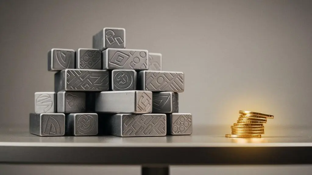 Editorial photograph of a small stack of coins precariously balanced beside a much larger stable stack, symbolizing a high-risk asset allocation within a diversified portfolio