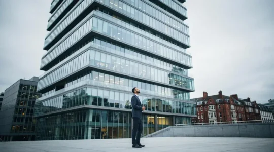 Modern glass office building with layered modular architecture symbolizing a scalable UK limited company structure
