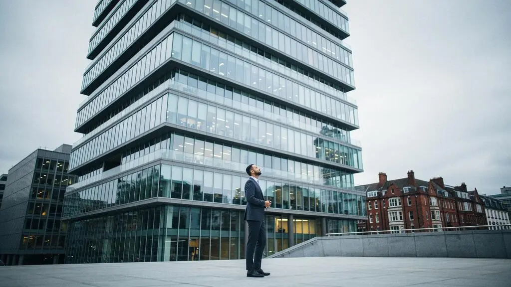 Modern glass office building with layered modular architecture symbolizing a scalable UK limited company structure